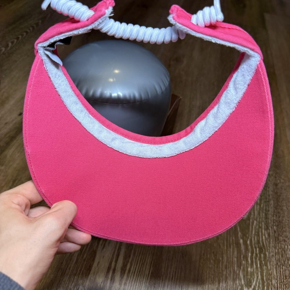 Vintage Sea Island Golf Tennis Visor Hat Pink White Wide Brim Sun Beach Summer - Picture 4 of 7